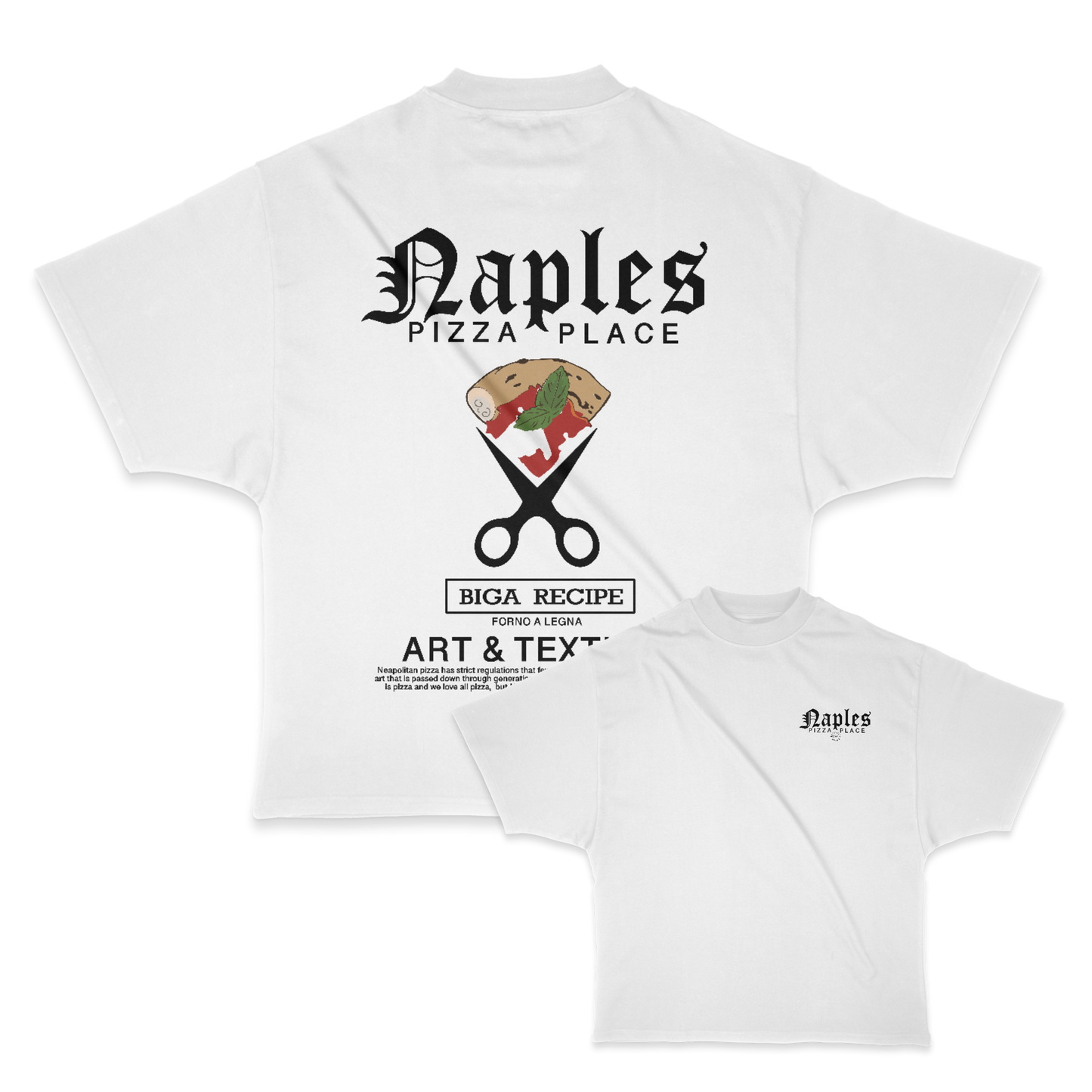 Naples Pizza Place Heavy Weight (200 GSM) Oversized T-Shirt, White /Unisex