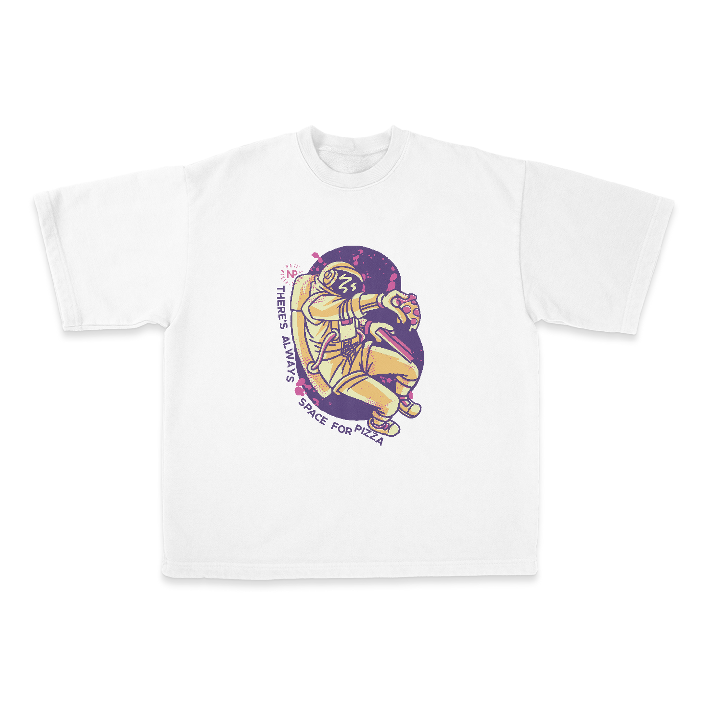 Space 4 Pizza Heavy Weight (200 GSM) Oversized T-Shirt, Natural Raw & White /Unisex