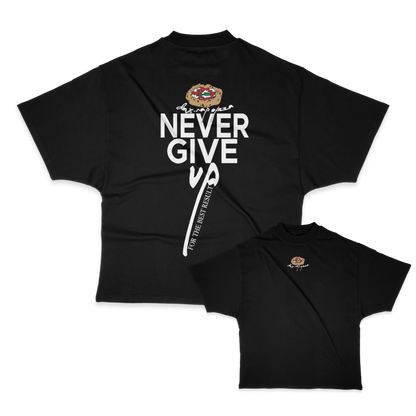 Never Give up Heavy Weight (200 GSM) Oversized T-Shirt, Black  /Unisex