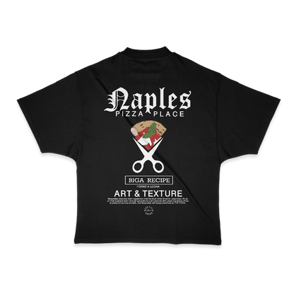 Naples Pizza Place Heavy Weight (200 GSM) Oversized T-Shirt, Black  /Unisex